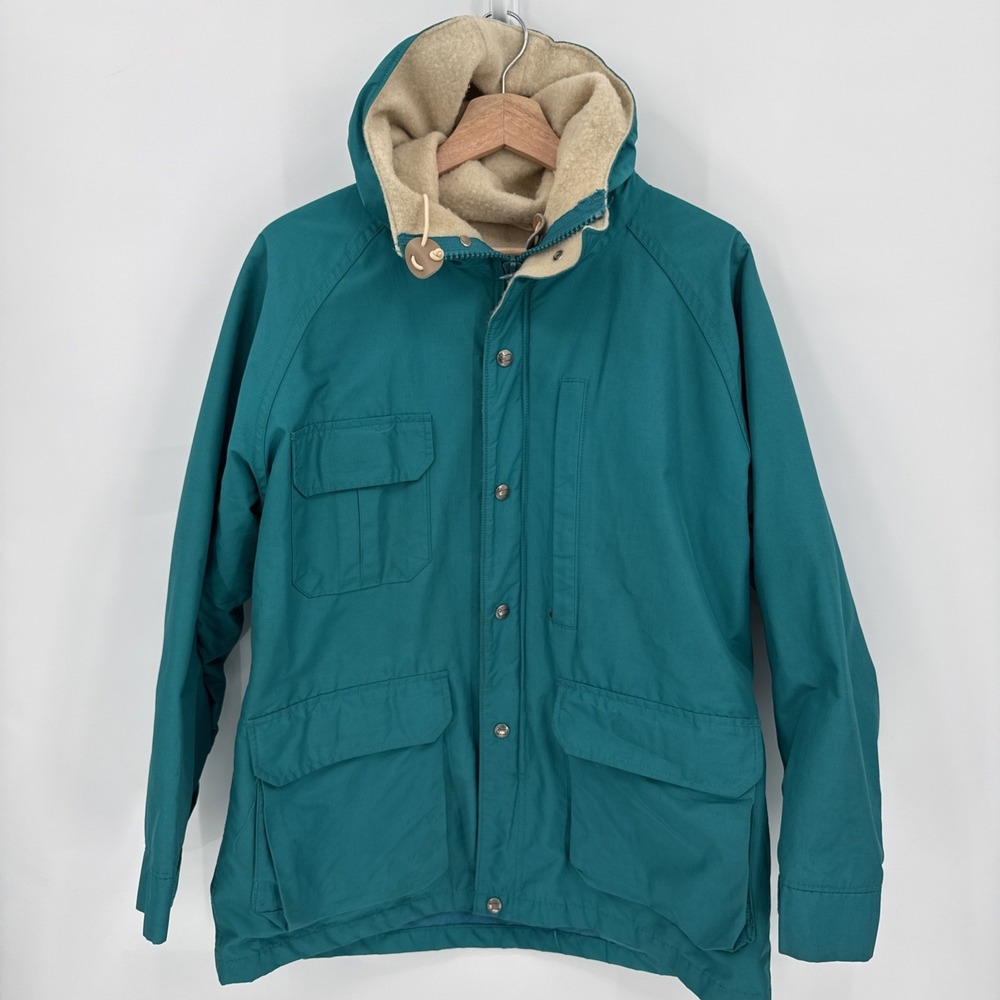 Vintage Woolrich Womens Wool Lined Teal Hooded Parka Jacket Size Large Retro USA
